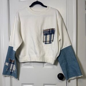 Upcycled Levi’s Made & Crafted Patchwork Denim Sleeve Star Sweatshirt XL Flannel